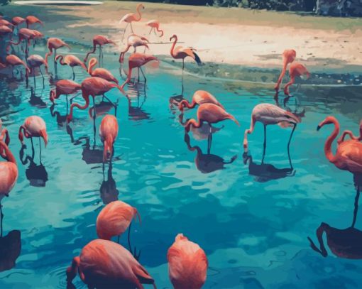 Flamingo Birds Flock paint by numbers