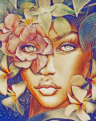 Floral Black Girl paint by numbers