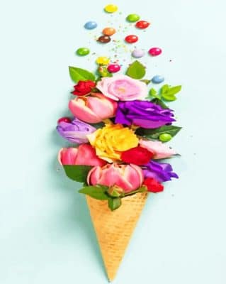 Flowers In Ice Cream Cone paint by numbers