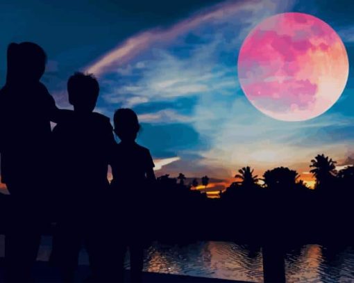 Full Moon People Silhouette paint by number