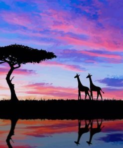 Giraffes Evening Silhouette paint by number