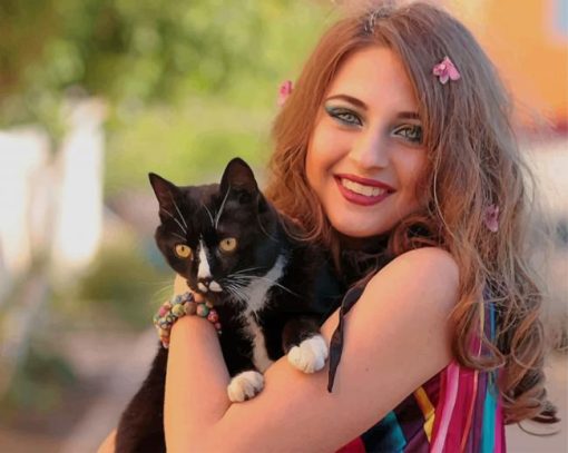 Girl Hugging Cat paint by numbers