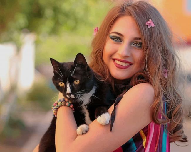 Girl Hugging Cat paint by numbers