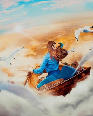 Girl Flying With Birds paint By numbers