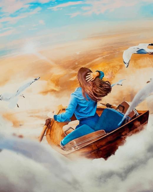 Girl Flying With Birds paint By numbers