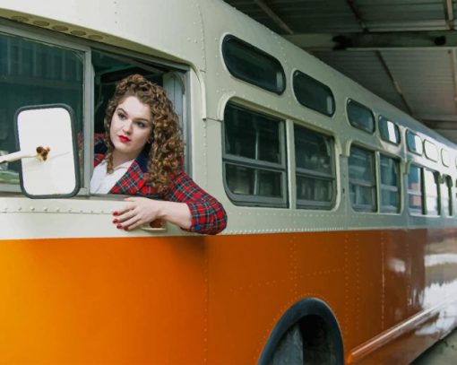 Woman In Orange Bus paint by numbers