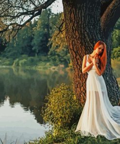 Girl Standing Alone Near Lake paint by number