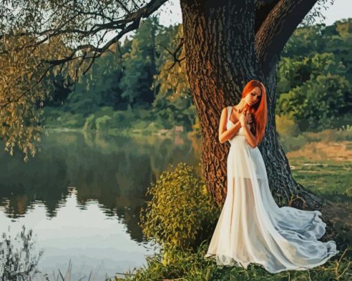 Girl Standing Alone Near Lake paint by number