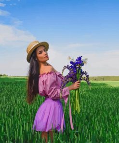 Girl Holding Flowers Bouquet paint by number