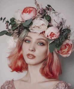 Girl With Flowers Crown paint by number