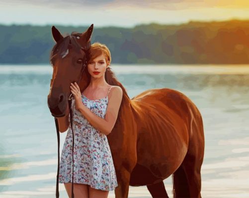 Girl With Stallion Horse paint by number