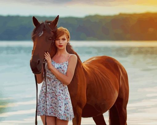 Girl With Stallion Horse paint by number