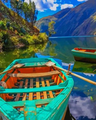 Green Skiff in The River paint by numbers