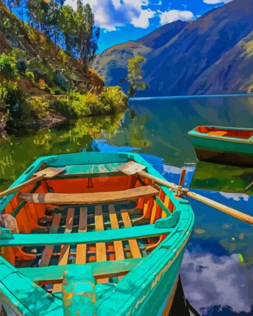 Green Skiff in The River paint by numbers
