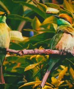 Green Birds On A Twig paint by numbers