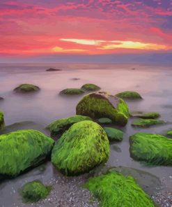 Green Stones Sunset View paint by number