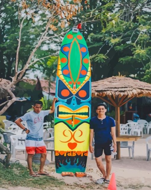 Huge Decorated Surf Board paint by numbers