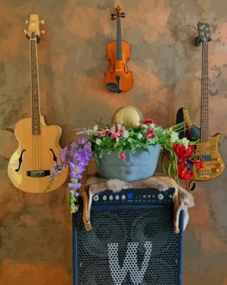 Music Instruments Hanged On The Wall paint by numbers