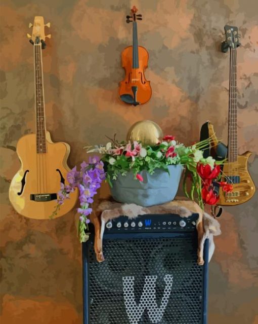 Music Instruments Hanged On The Wall paint by numbers
