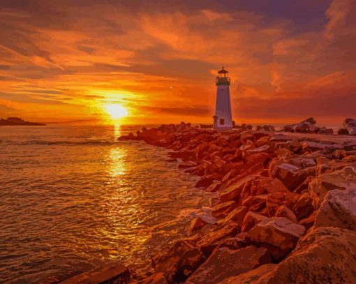 Lighthouse Sunset View paint by number