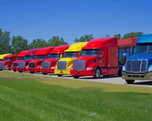 Line Of Colorful Trucks paint by numbers