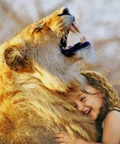 Little Girl Hugging A Lion paint by number