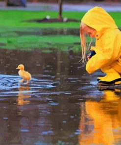 Little Girl Playing With Duck paint by number