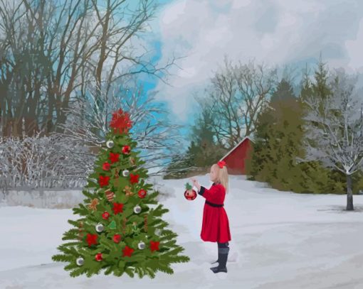 Little Girl With Christmas Tree paint by number