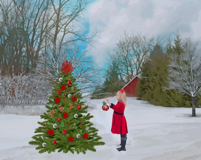 Little Girl With Christmas Tree paint by number