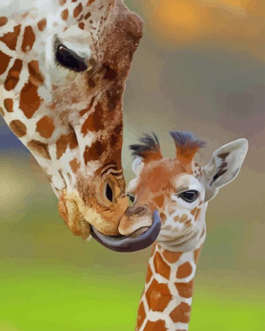 Lovely Mum Giraffe and Her Little Child paint by numbers