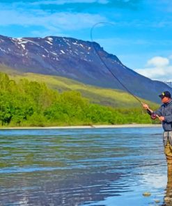 man fishing on the river painting by numbers