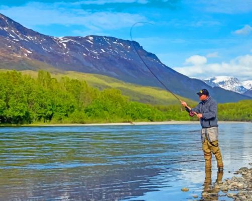 man fishing on the river painting by numbers