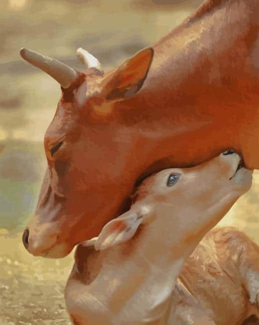 Mom Cow and Her Baby paint by numbers