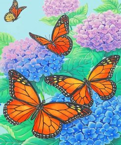 Monarch Butterflies And Blue Flowers paint by number