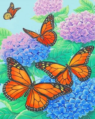 Monarch Butterflies And Blue Flowers paint by number