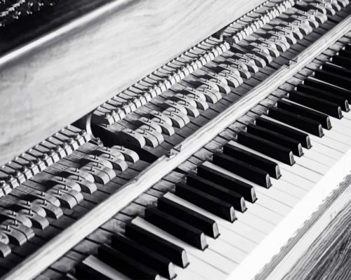 piano and keys black and white painting by numbers