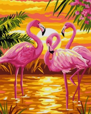 Pink Flamingo Sunset paint by numbers