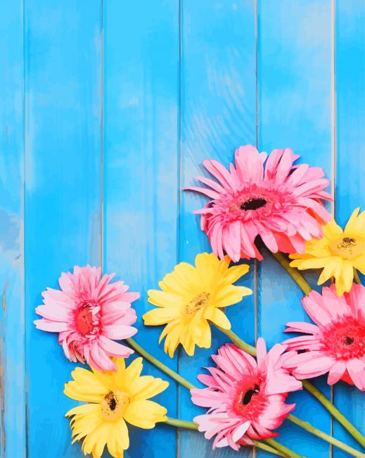 Pink Yellow Sunflowers paint by numbers