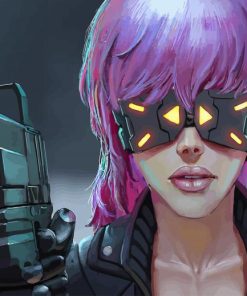 Purple Haired Girl With Gun paint by number