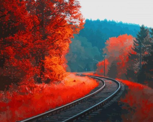 Railway Autumn Forest paint by number