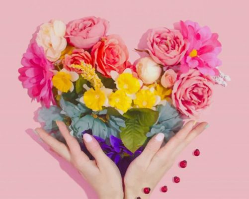 Rainbow Flowers Heart painting by numbers