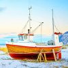 Red And White Wooden Boat painting by numbers