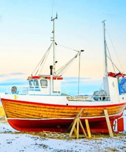 Red And White Wooden Boat painting by numbers