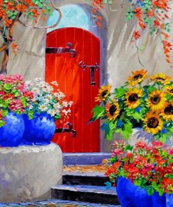 Red Door With Flowers paint by numbers