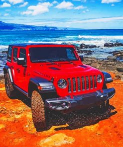 Red Jeep In Beach paint by numbers