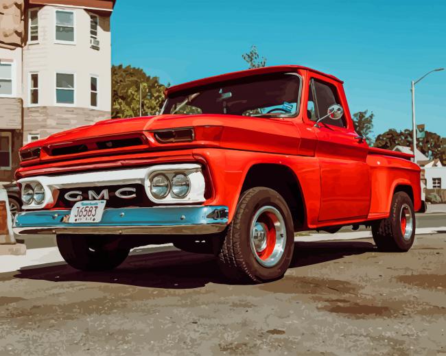 Red Old GMC Truck paint by numbers