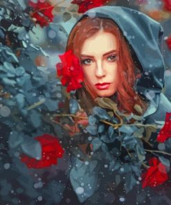 Redhead Girl Red Flowers paint by number