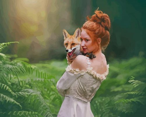 Redhead Girl With Fox paint by number