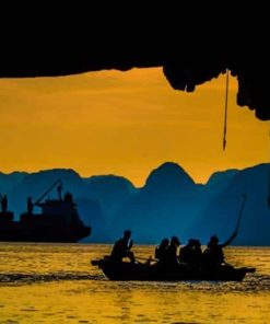 Boat And Mountains Silhouette paint by numbers