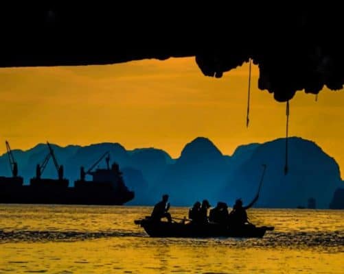 Boat And Mountains Silhouette paint by numbers
